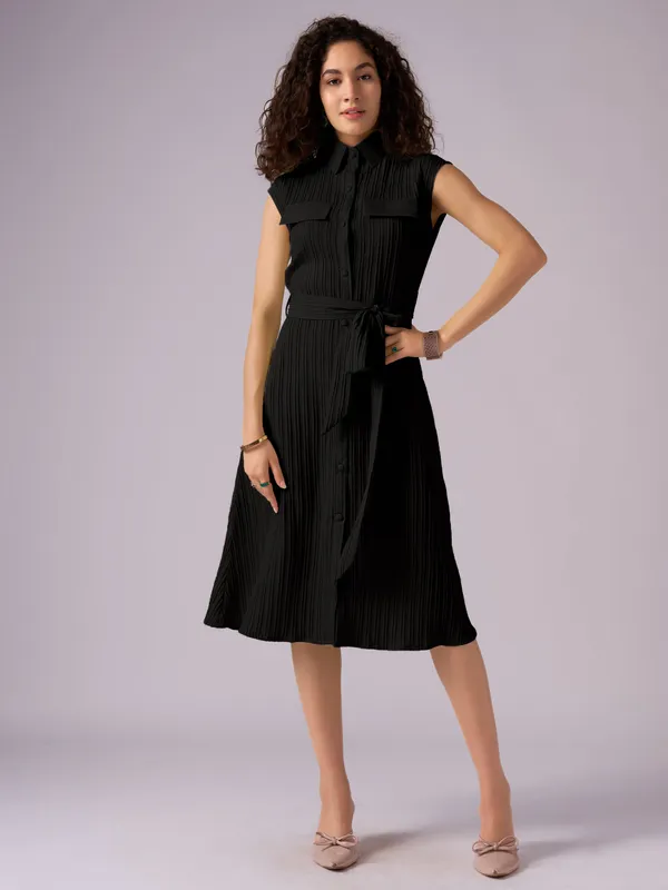 Black_Crepe_Shirt_Midi_Dress_For_Women