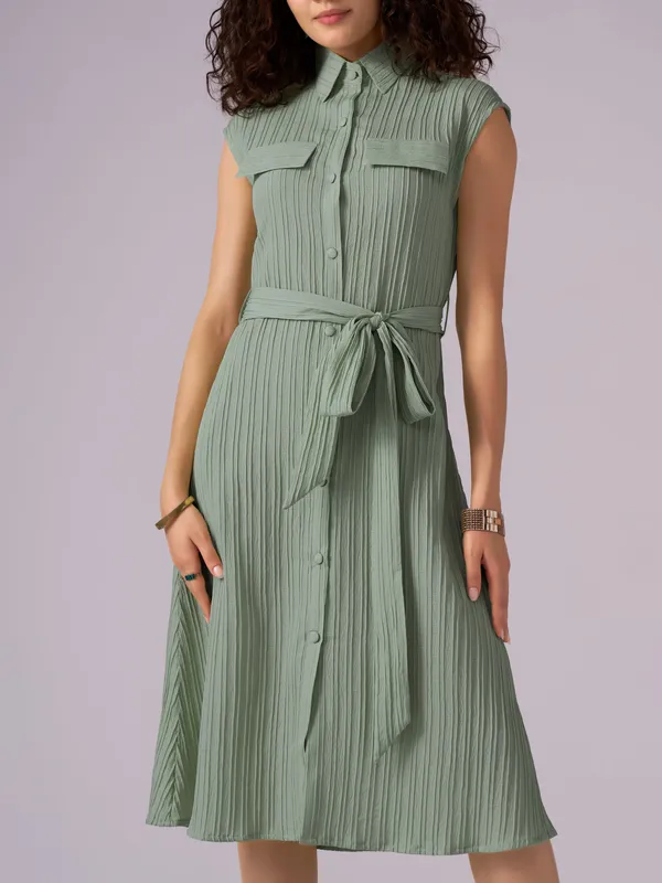 Green_Crepe_Shirt_Midi_Dress_For_Women