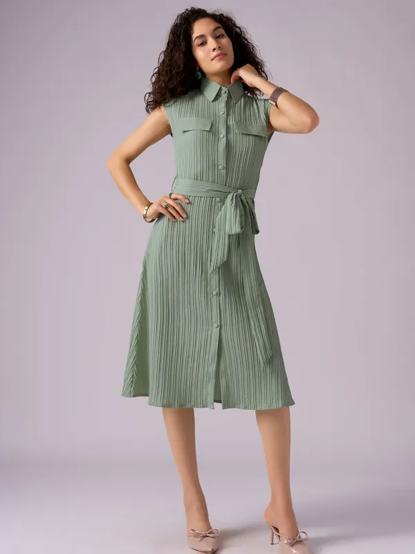Green_Crepe_Shirt_Midi_Dress_For_Women