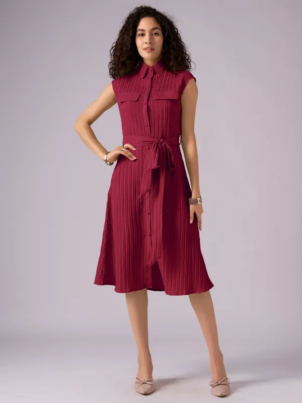 Maroon_Crepe_Shirt_Midi_Dress_For_Women