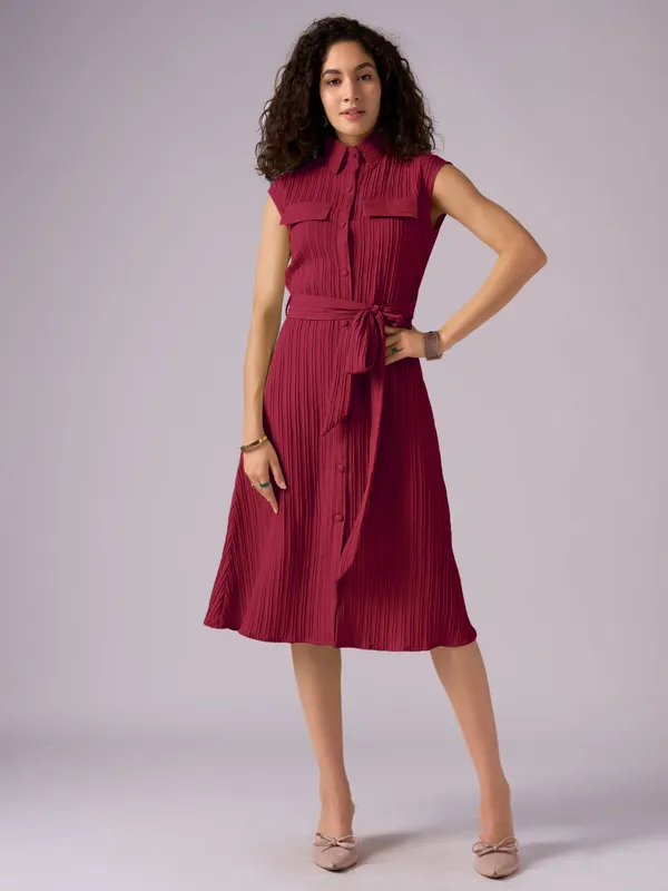 Maroon_Crepe_Shirt_Midi_Dress_For_Women