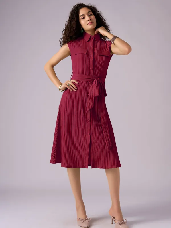 Maroon_Crepe_Shirt_Midi_Dress_For_Women