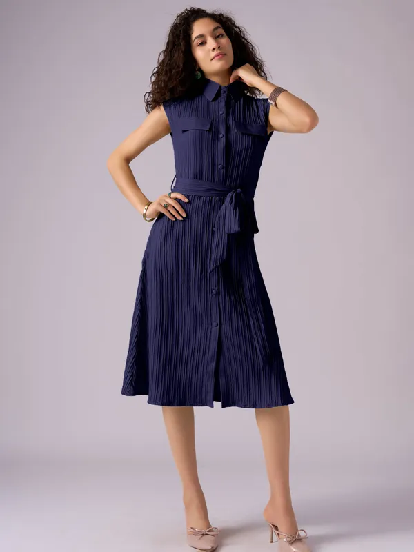 Navy-Blue_Crepe_Shirt_Midi_Dress_For_Women