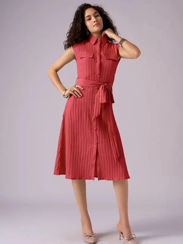 Red_Crepe_Shirt_Midi_Dress_For_Women