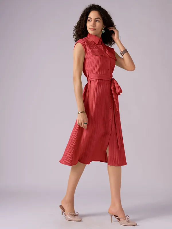 Red_Crepe_Shirt_Midi_Dress_For_Women