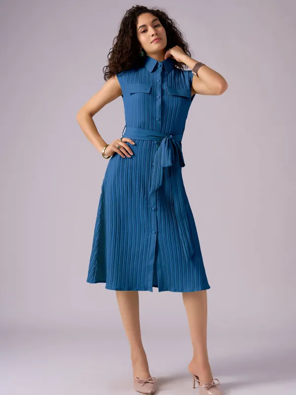 Teal_Blue_Crepe_Shirt_Midi_Dress_For_Women