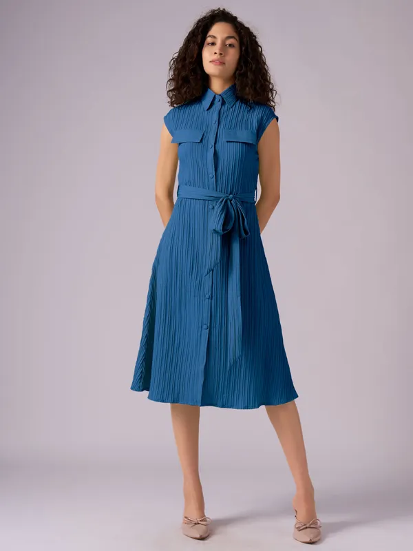 Teal_Blue_Crepe_Shirt_Midi_Dress_For_Women