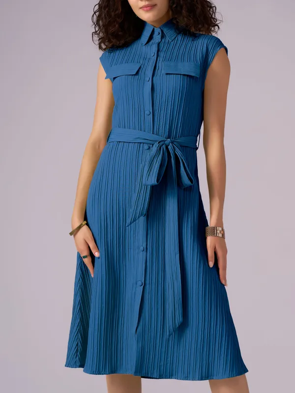 Teal_Blue_Crepe_Shirt_Midi_Dress_For_Women