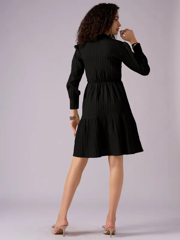 Black_Puff_Sleeve_Crepe_Fit_And_Flare_Mini_Dress_For_Women