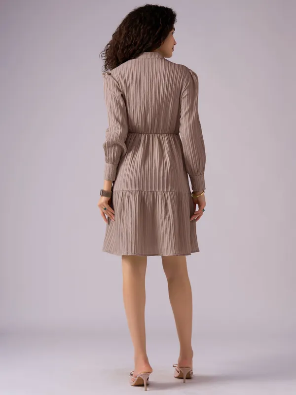 Brown_Puff_Sleeve_Crepe_Fit_And_Flare_Mini_Dress_For_Women