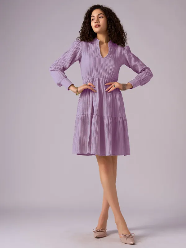 Light_Wine_Puff_Sleeve_Crepe_Fit_And_Flare_Mini_Dress_For_Women
