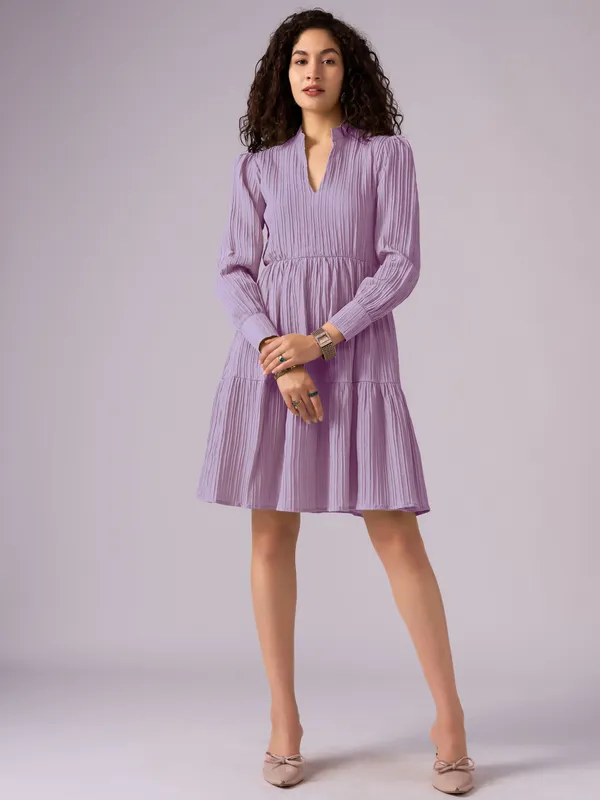Light_Wine_Puff_Sleeve_Crepe_Fit_And_Flare_Mini_Dress_For_Women