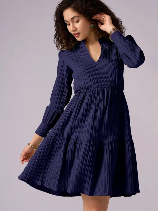Navy-Blue_Puff_Sleeve_Crepe_Fit_And_Flare_Mini_Dress_For_Women
