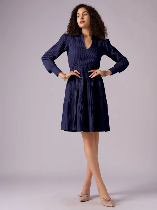 Navy-Blue_Puff_Sleeve_Crepe_Fit_And_Flare_Mini_Dress_For_Women