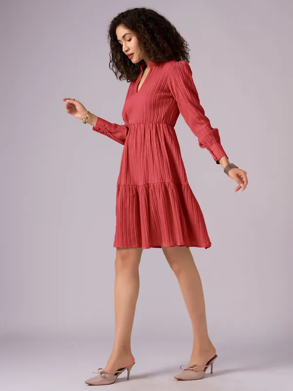 Red_Puff_Sleeve_Crepe_Fit_And_Flare_Mini_Dress_For_Women