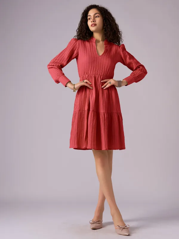 Red_Puff_Sleeve_Crepe_Fit_And_Flare_Mini_Dress_For_Women