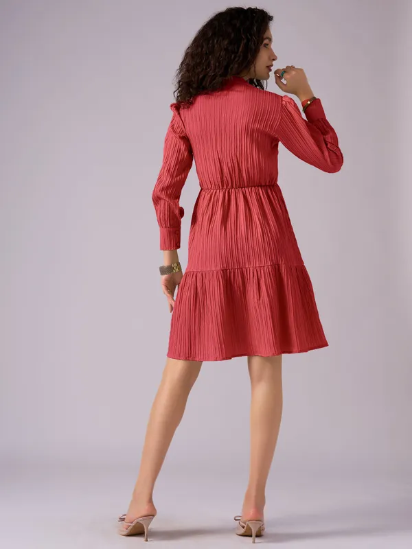 Red_Puff_Sleeve_Crepe_Fit_And_Flare_Mini_Dress_For_Women