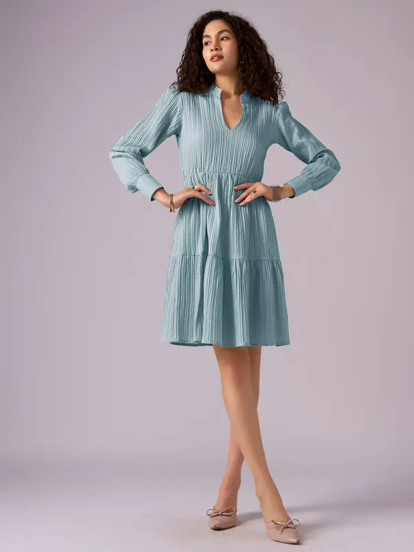 See_Green_Puff_Sleeve_Crepe_Fit_And_Flare_Mini_Dress_For_Women