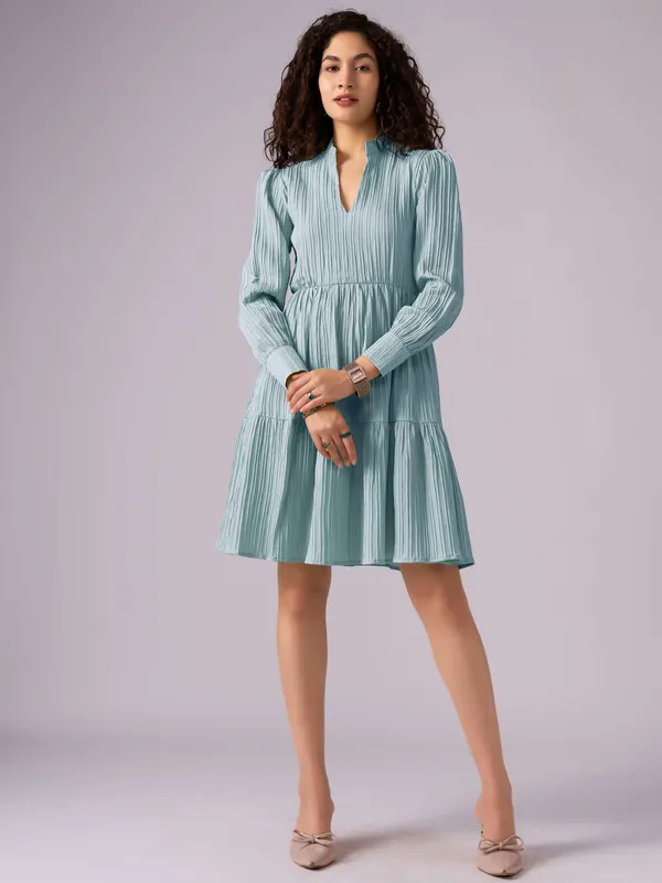See_Green_Puff_Sleeve_Crepe_Fit_And_Flare_Mini_Dress_For_Women