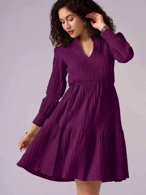 Wine_Puff_Sleeve_Crepe_Fit_And_Flare_Mini_Dress_For_Women