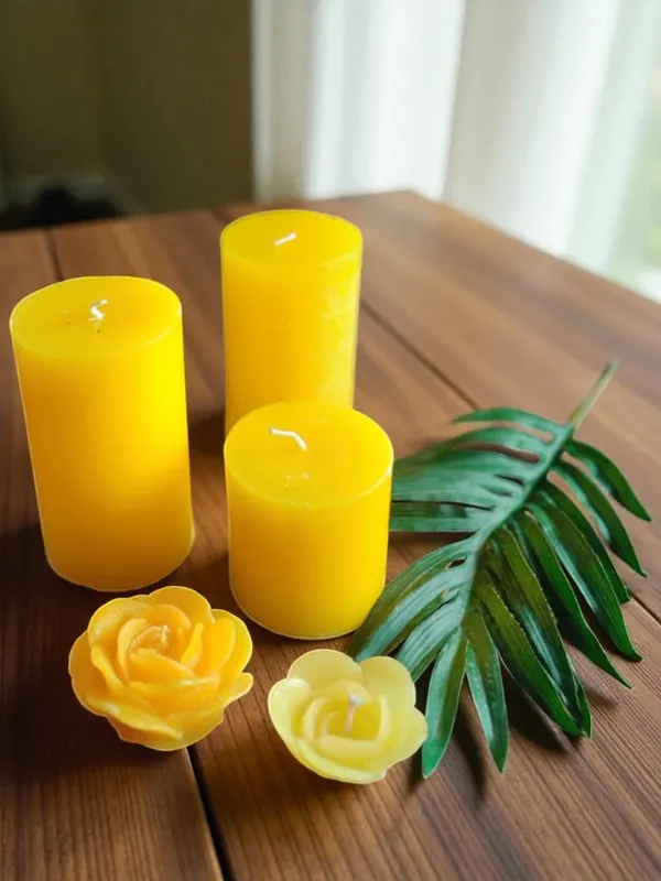 Wax_Yellow_Pillar_And_Flower_Candle_Set