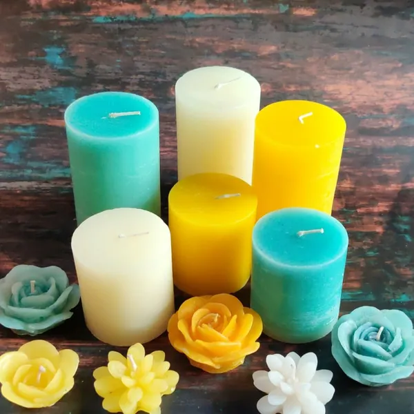 Wax_Assorted_Colour_Pillar_And_Flower_Candle_Set