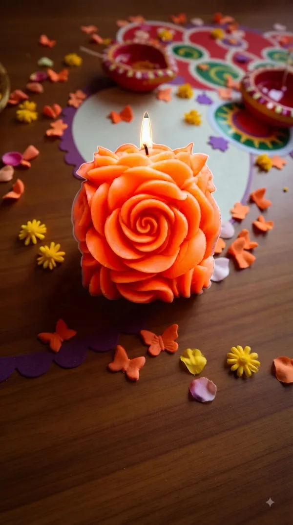 Wax_Floral_Orange_Rose_Shaped_Candle