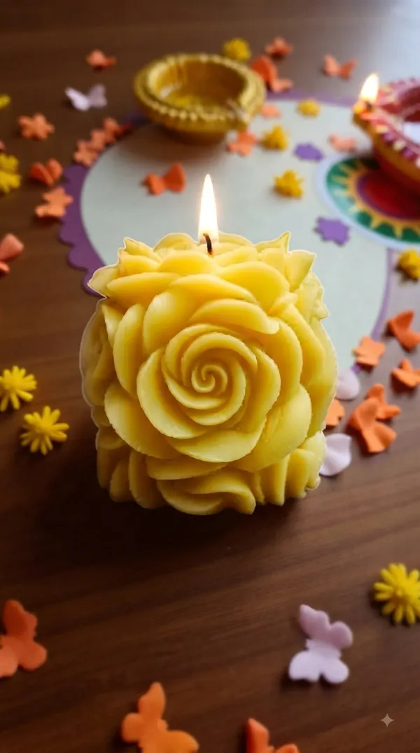 Yellow_Floral_Sculpted_Decorative_Candle