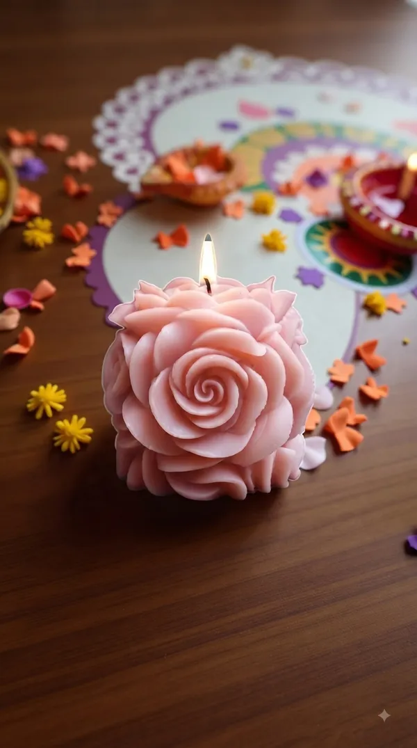 Pink_Floral_Rose_Shape_Decorative_Candle