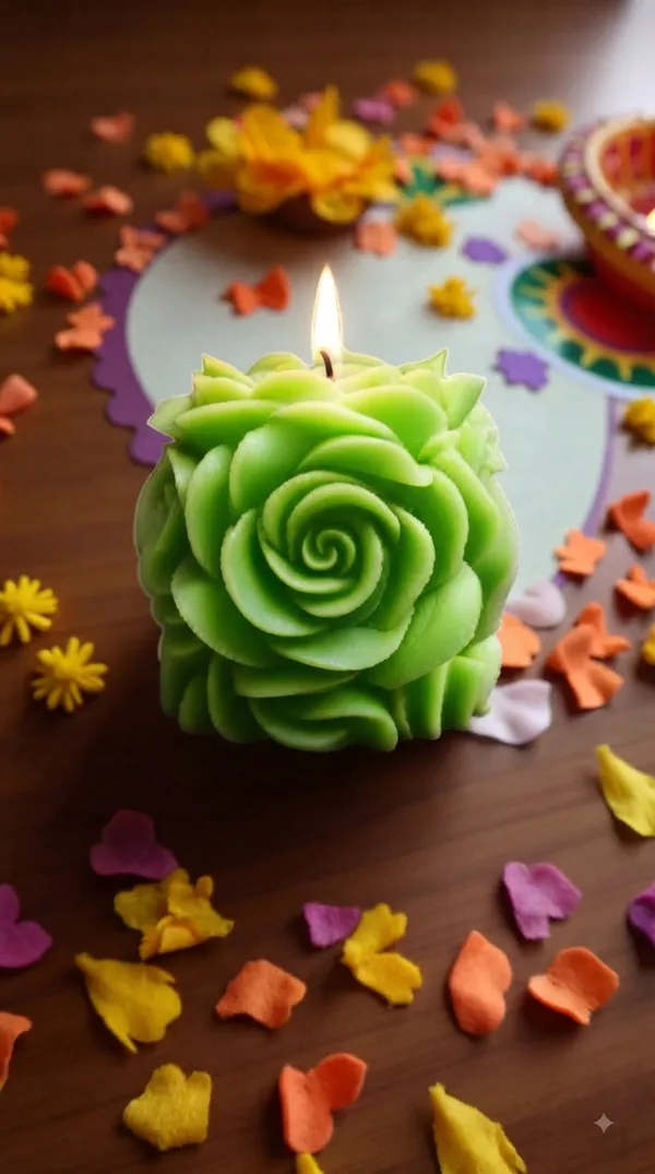 Green_Floral_Sculpted_Candle