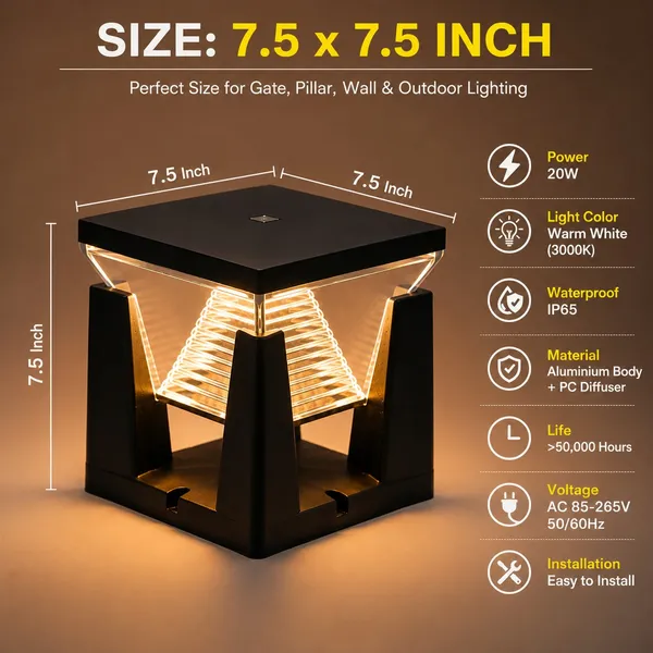 20W_Waterproof_LED_Gate_Light/LED_Gate_Lamp_Outdoor_Pillar_Light_for_Main_Gate,_Garden,_Patio_&_Boundary_Decorative_Post_Light_for_Compound_Wall_and_Home_Entrance_(Warm_White,1pc)