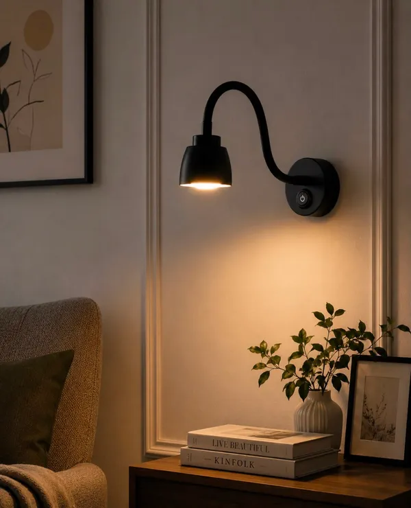 LEGEEN_5_Watt_LED_Wall_Reading_Light_with_Flexible_Gooseneck_&_ON/Off_Switch,_Bedside_Wall_Lamp_for_Bedroom,_Study_Room,_Hotel,_Warm_White,_Black