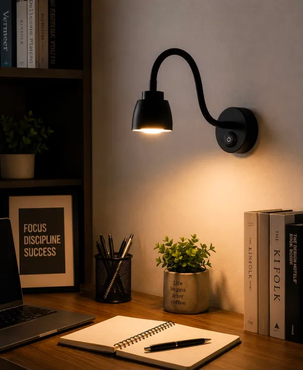 LEGEEN_5_Watt_LED_Wall_Reading_Light_with_Flexible_Gooseneck_&_ON/Off_Switch,_Bedside_Wall_Lamp_for_Bedroom,_Study_Room,_Hotel,_Warm_White,_Black
