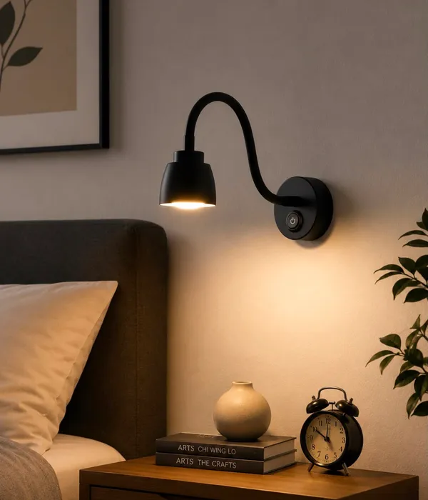 LEGEEN_5_Watt_LED_Wall_Reading_Light_with_Flexible_Gooseneck_&_ON/Off_Switch,_Bedside_Wall_Lamp_for_Bedroom,_Study_Room,_Hotel,_Warm_White,_Black