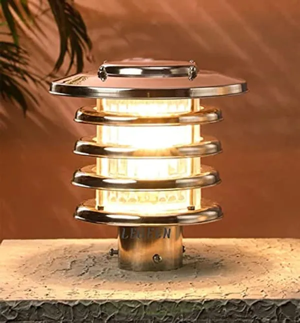 Silver_Metal_And_Glass_Garden_Bollard_Light_For_Home_And_Kitchen