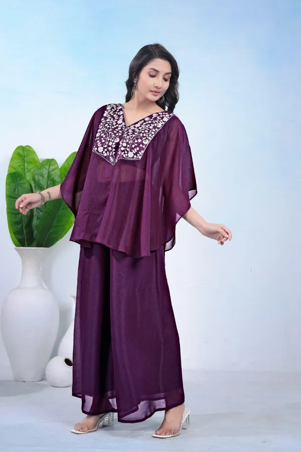 Wine_Urban_Kaftan_Set_With_Pant_For_Women