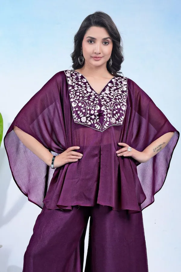 Wine_Urban_Kaftan_Set_With_Pant_For_Women
