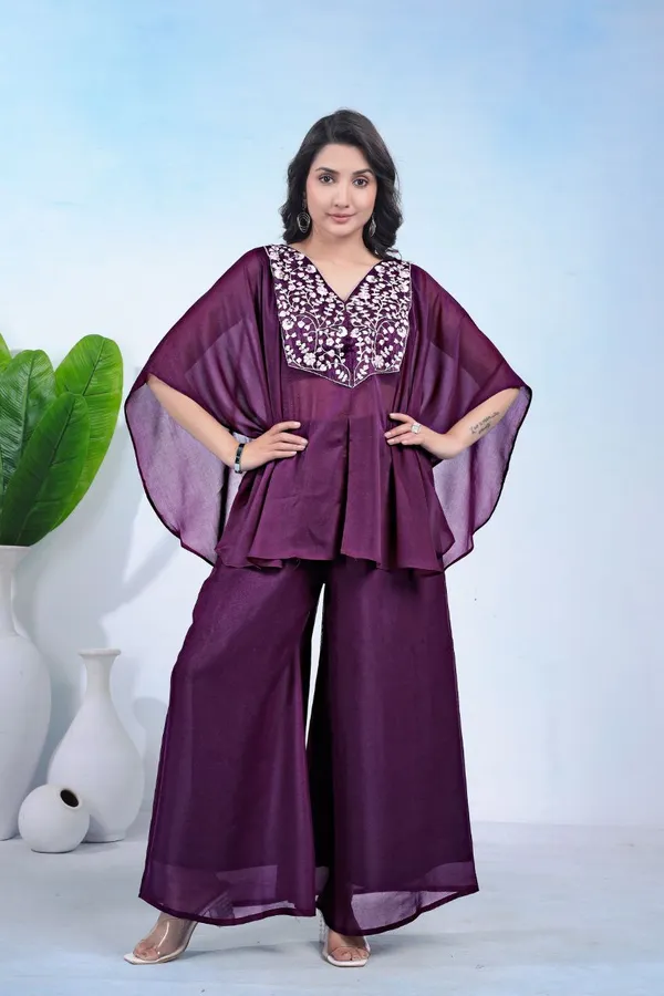 Wine_Urban_Kaftan_Set_With_Pant_For_Women
