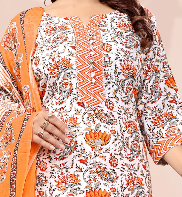 Orange_Cotton_Printed_Kurta_Pant_Set_With_Soft_Silk_Dupatta_For_Women