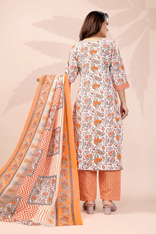 Orange_Cotton_Printed_Kurta_Pant_Set_With_Soft_Silk_Dupatta_For_Women