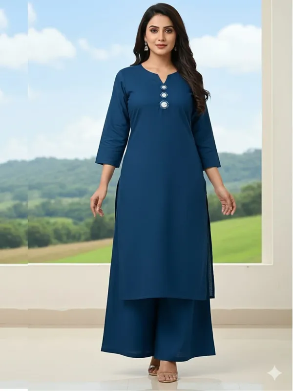 Blue_Cotton_Mirror_Work_Kurta_Pant_Set_For_Women