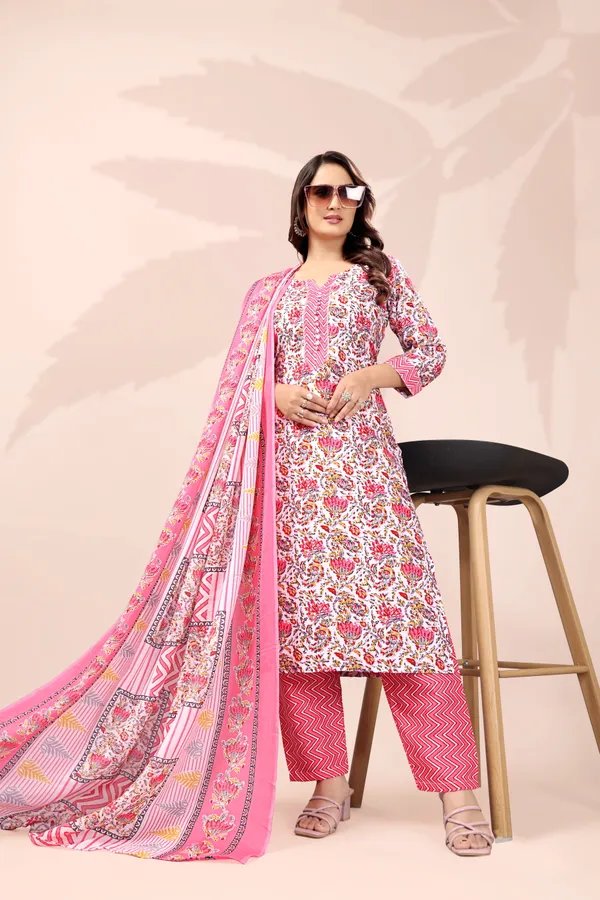 Pink_Cotton_Printed_Kurta_Pant_Set_With_Soft_Silk_Dupatta_For_Women