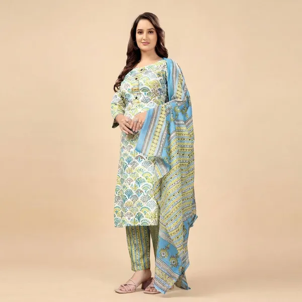 Lemon_Yellow_Cotton_Printed_Kurta_Pant_Set_With_Dupatta_For_Women