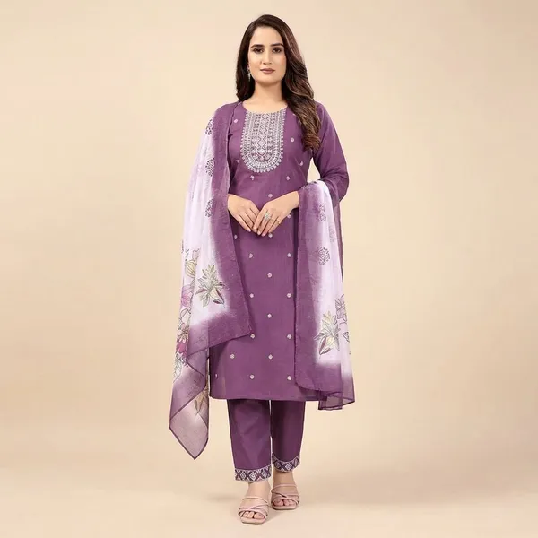 Wine_Rayon_Embroidered_Kurta_Set_With_Digital_Dupatta