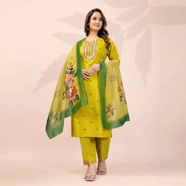 Yellow_Rayon_Embroidered_Kurta_Pant_Set_With_Digital_Dupatta_For_Women