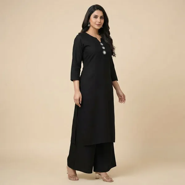 Black_Cotton_Mirror_Work_Kurta_Pant_Set_For_Women