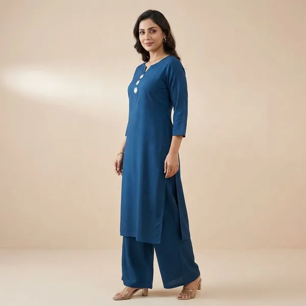 Blue_Cotton_Mirror_Work_Kurta_Pant_Set_For_Women