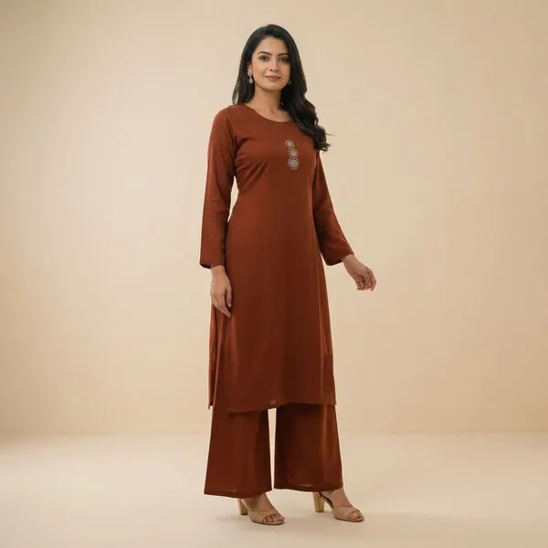 Coral_Cotton_Mirror_Work_Kurta_Pant_Set_For_Women