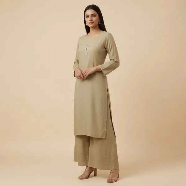Cream_Cotton_Mirror_Work_Kurta_Pant_Set_For_Women