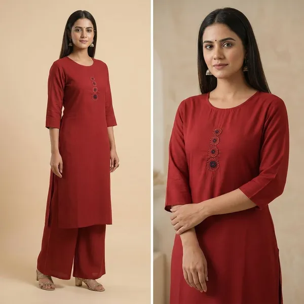 Maroon_Cotton_Mirror_Work_Kurta_Pant_Set_For_Women